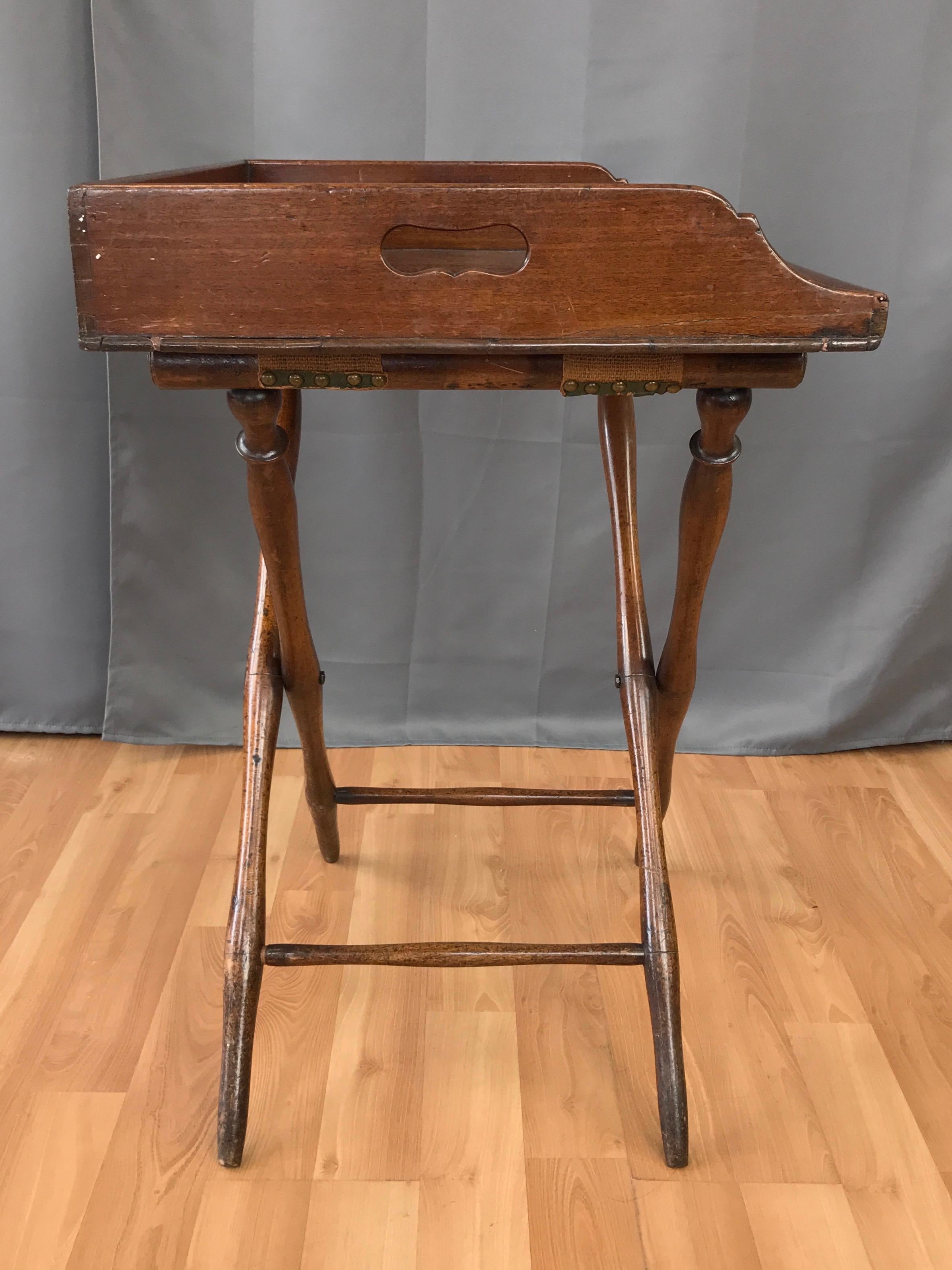 19th Century English Victorian Mahogany Butler’s Tray Table with Folding Base
