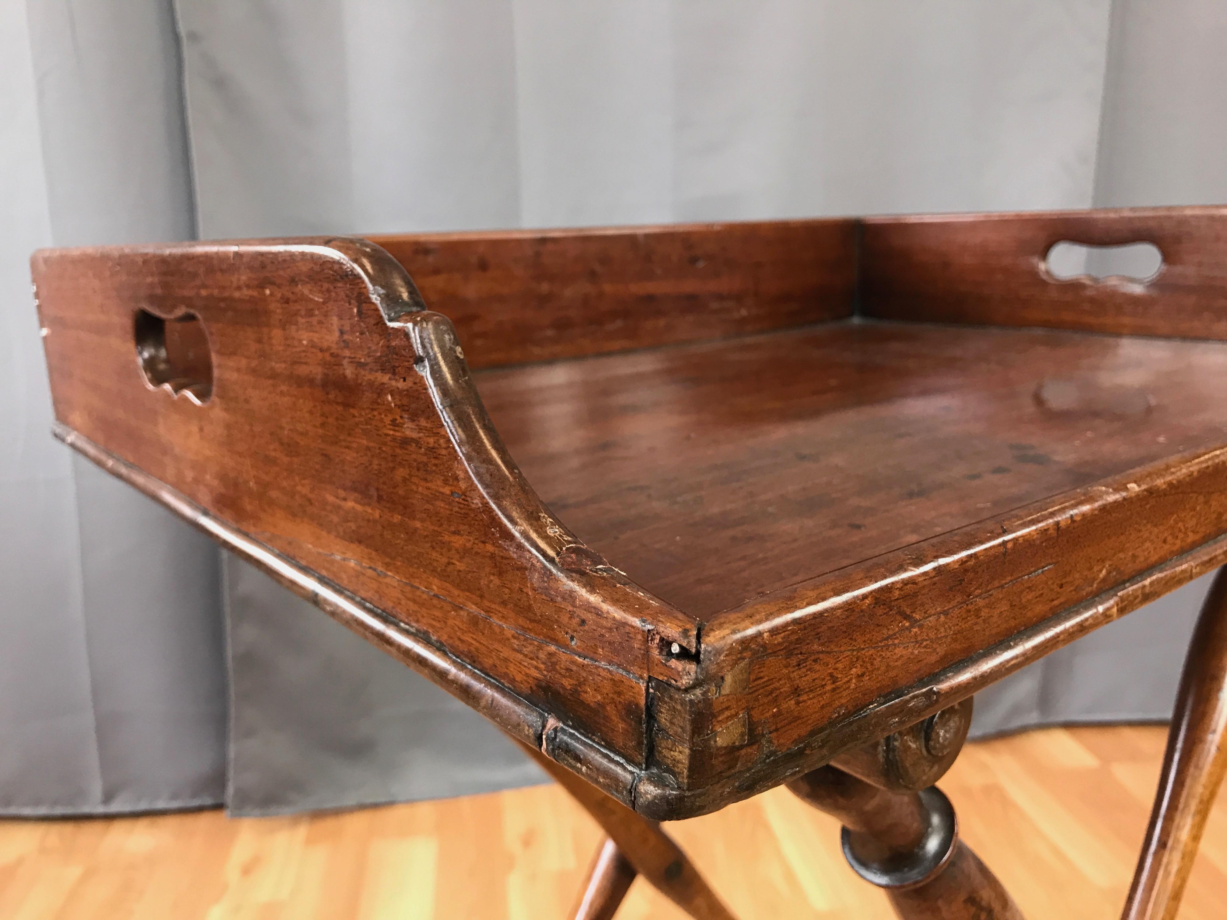 English Victorian Mahogany Butler’s Tray Table with Folding Base 1