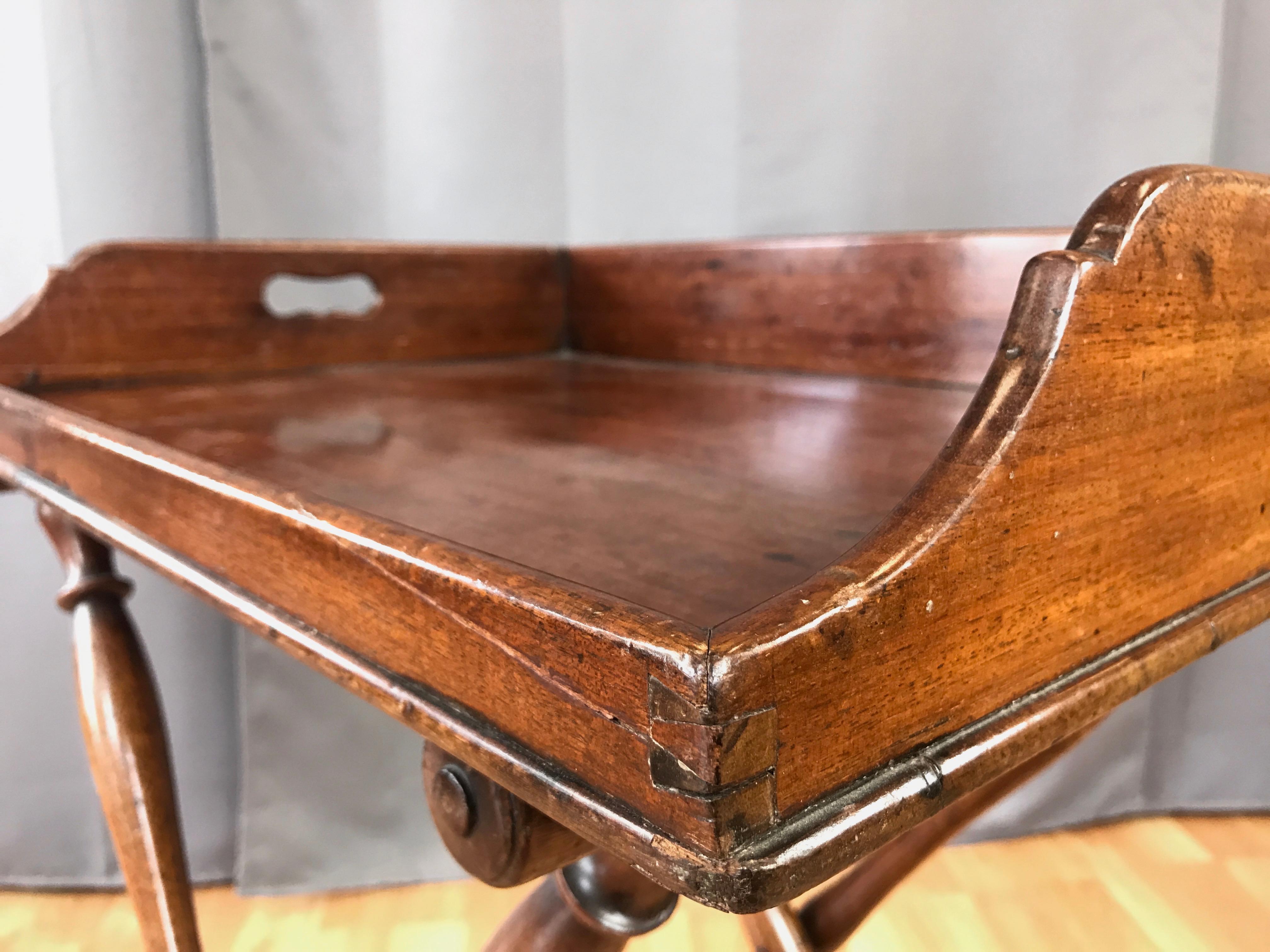 English Victorian Mahogany Butler’s Tray Table with Folding Base 2