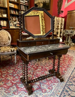 English Victorian Mahogany Dressing Table - Black Marble Top and Mercury Mirror