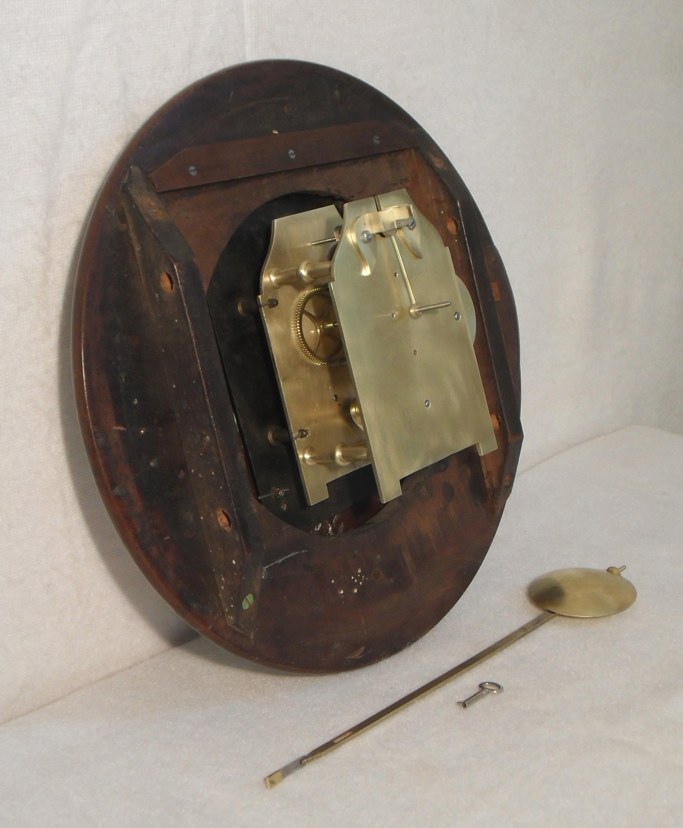 English Victorian Mahogany Drop Dial Wall Clock For Sale 1