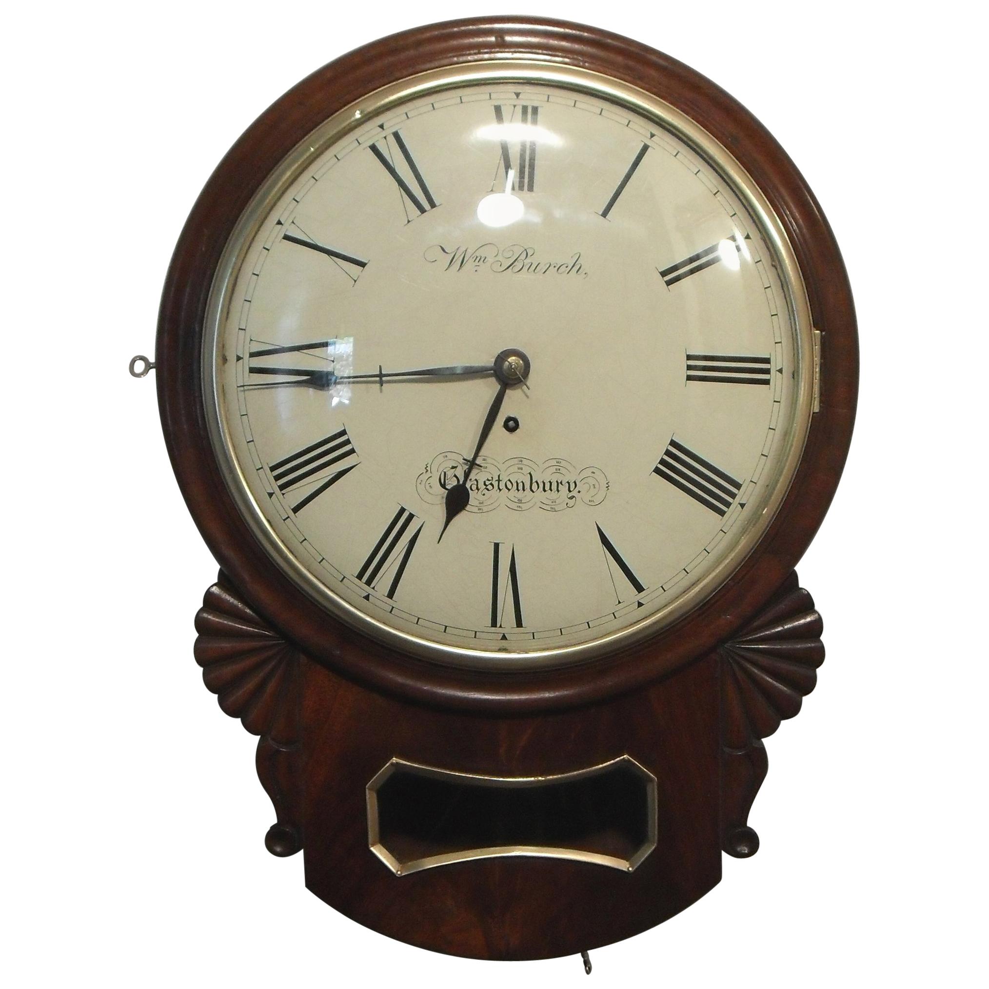 English Victorian Mahogany Drop Dial Wall Clock For Sale