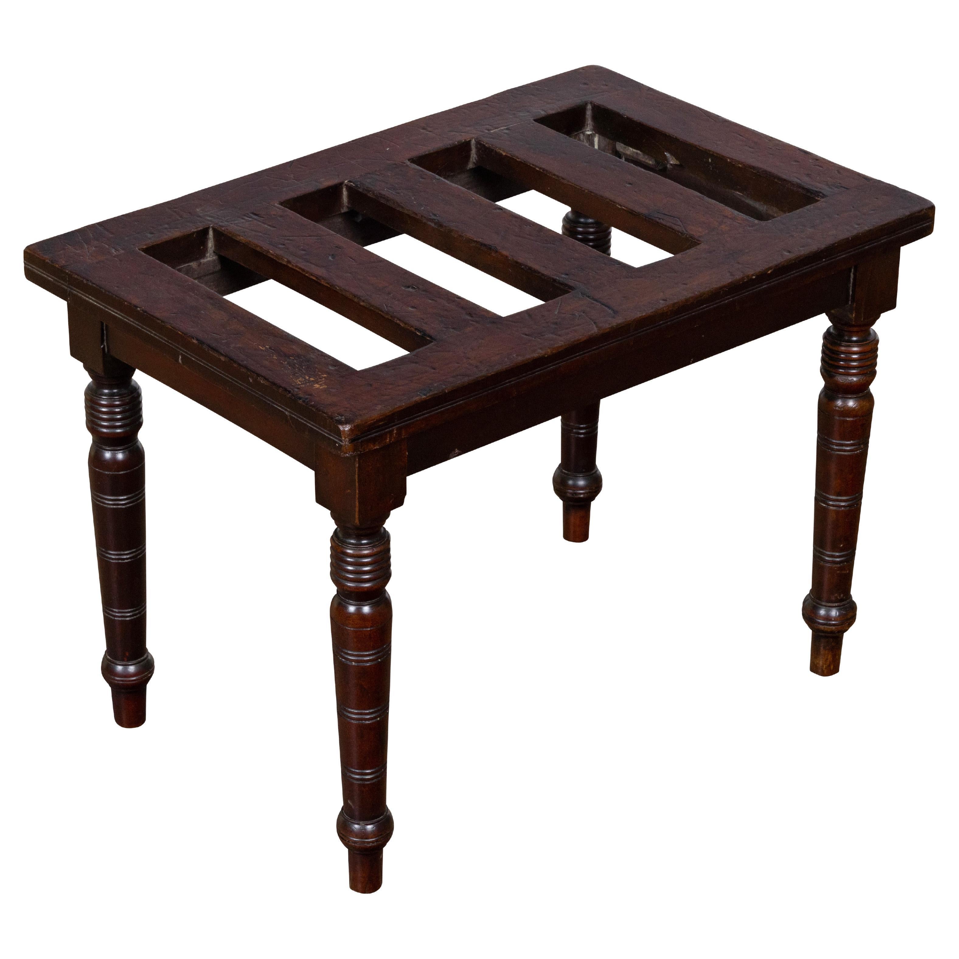 English Victorian Mahogany Luggage Rack with Turned Legs, circa 1880