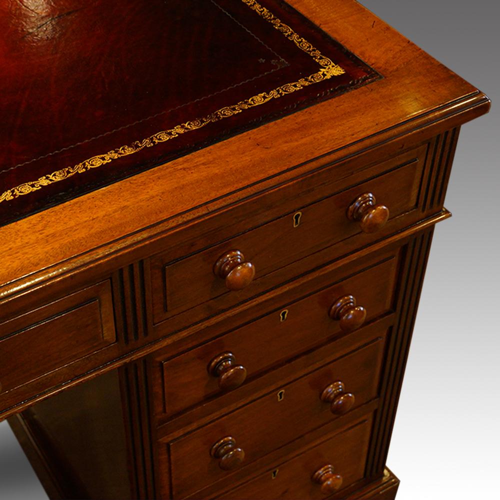 Victorian mahogany pedestal desk
This Victorian mahogany pedestal desk was made circa 1875 in a good workshop using top grade mahogany.
Over the 40 plus years of supplying good homes we have found that this Victorian mahogany pedestal desk is the