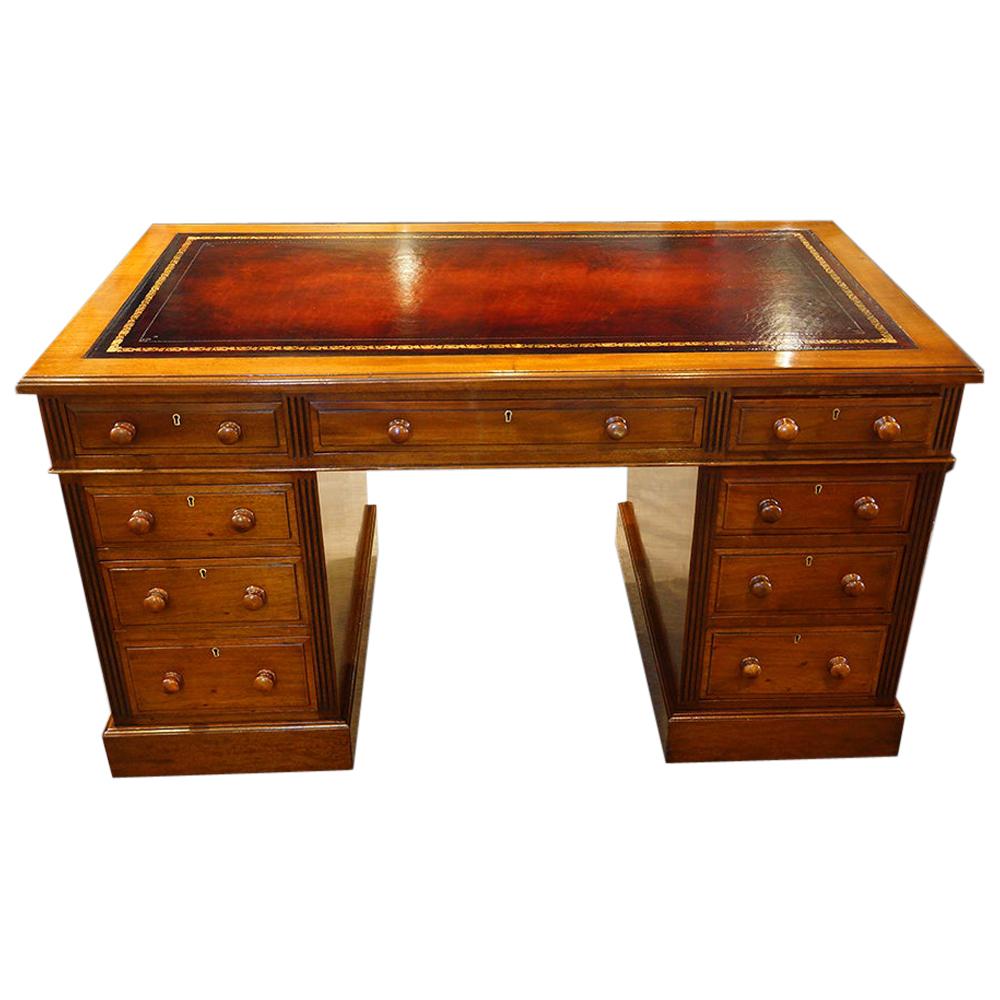 English Victorian Mahogany Presidents Pedestal Desk, circa 1875