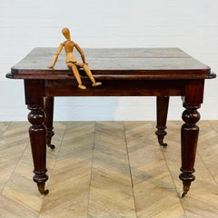 English Victorian Mahogany Square Dining Table on Brass Castors