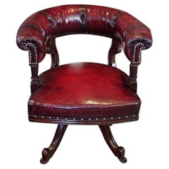 Antique English Victorian Mahogany Swivel Desk Chair by James Shoolbred, circa 1885