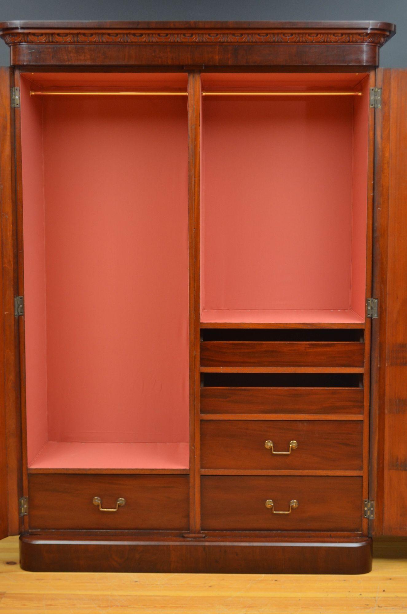 English Victorian Mahogany Two Door Wardrobe 5