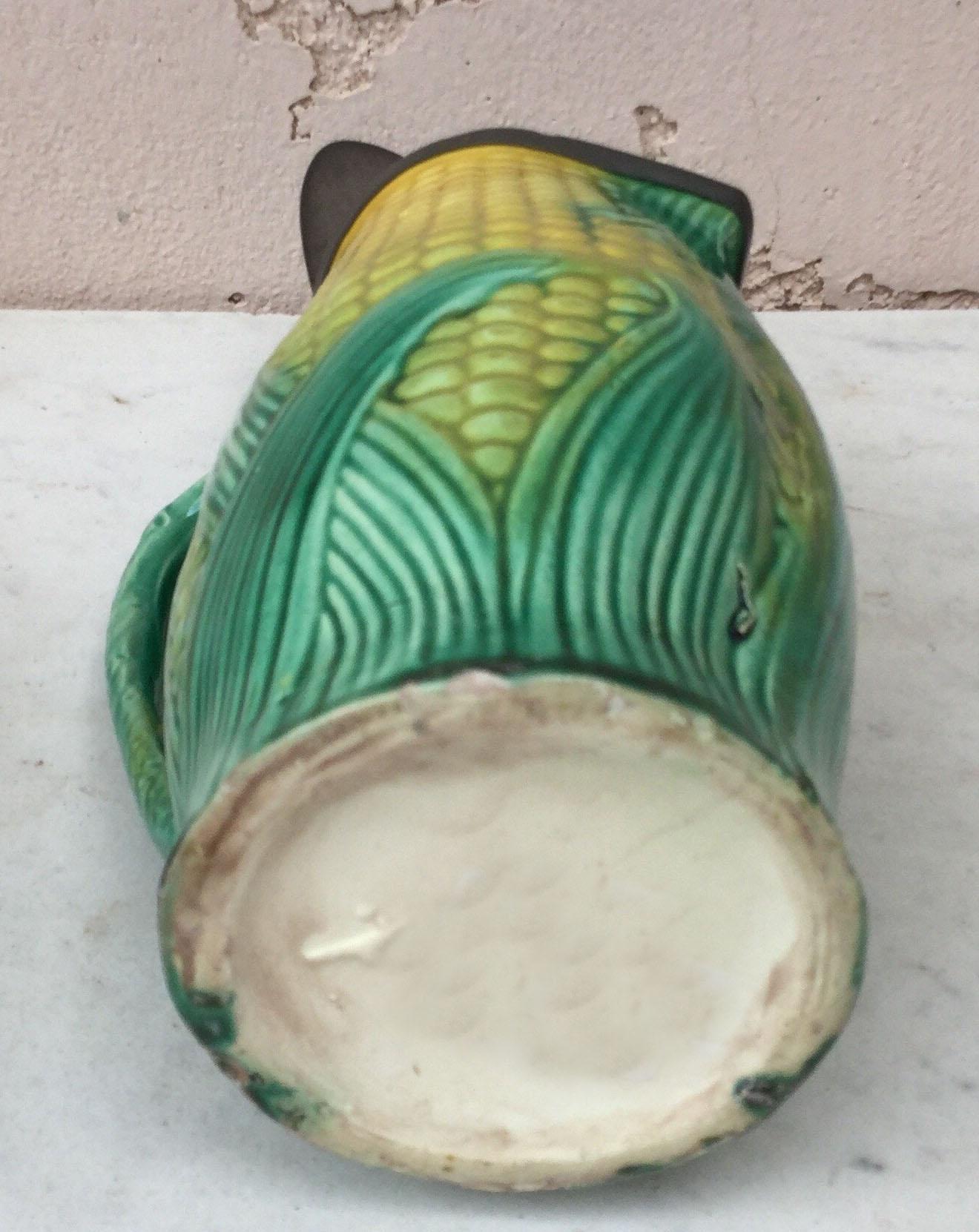 English Victorian Majolica Corn Pitcher, circa 1890 1