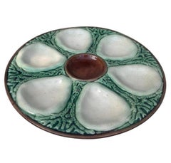 Assiette à huîtres victorienne anglaise en majolique, vers 1890