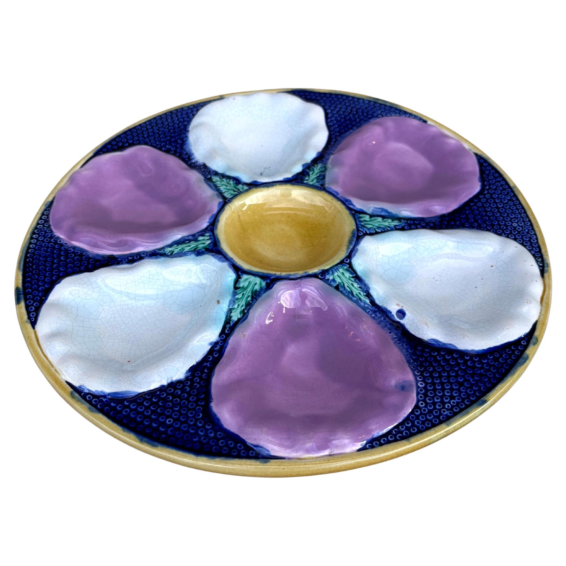 English Victorian Majolica oyster plate, circa 1890.
