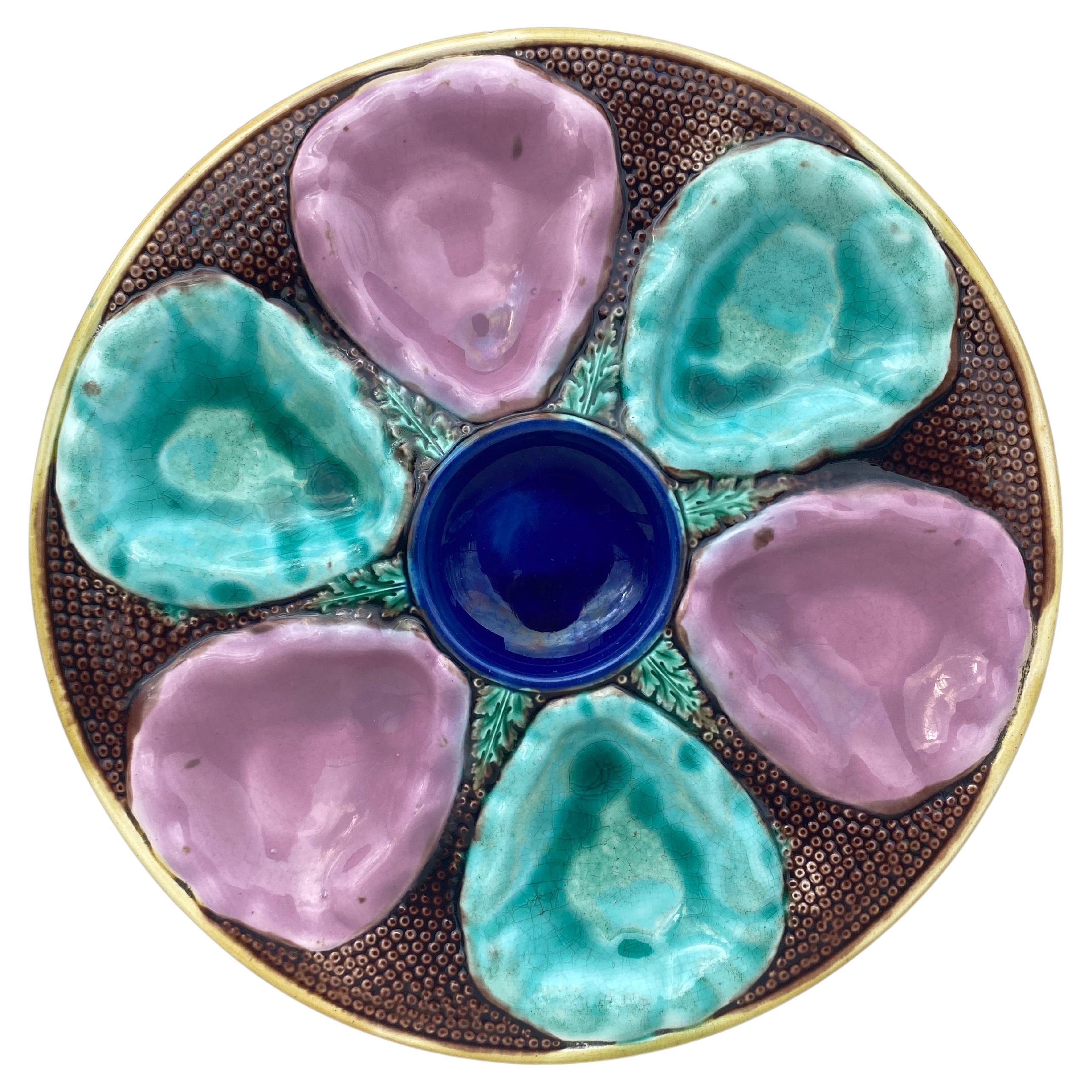 English Victorian Majolica Oyster Plate, circa 1890 For Sale