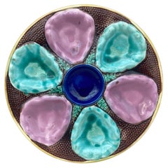 Antique English Victorian Majolica Oyster Plate, circa 1890