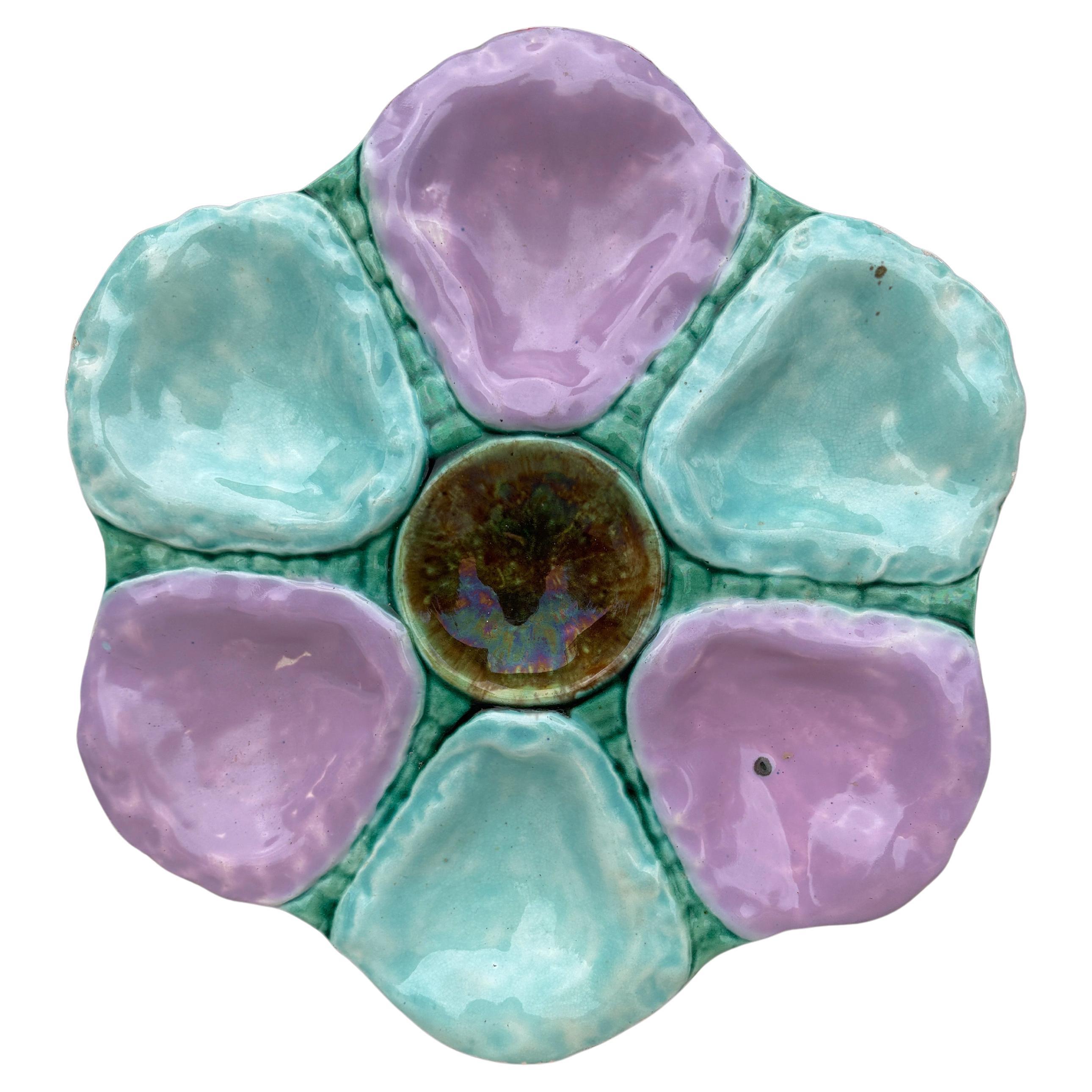 English Victorian Majolica Oyster Plate, circa 1890