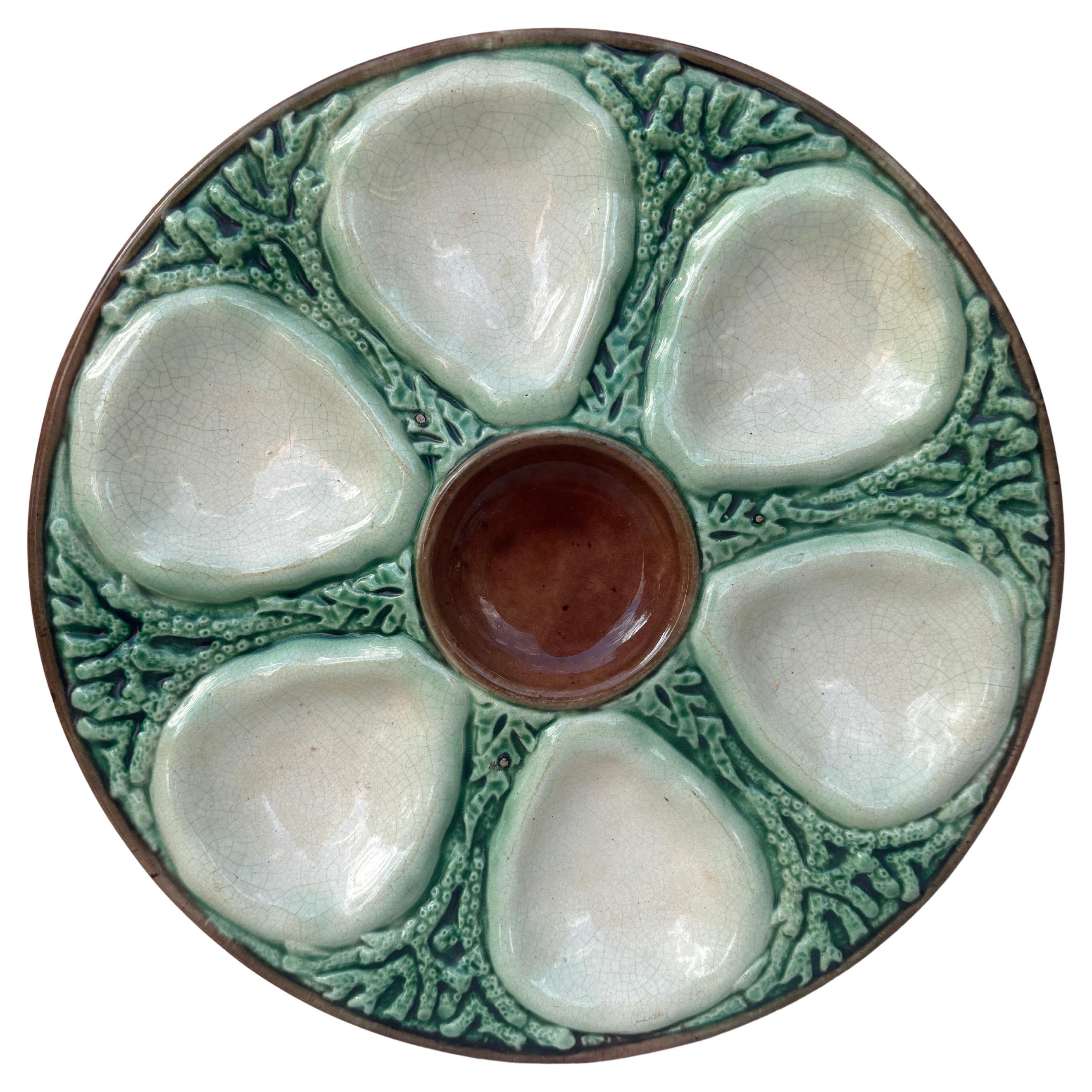 English Victorian Majolica Oyster Plate, circa 1890