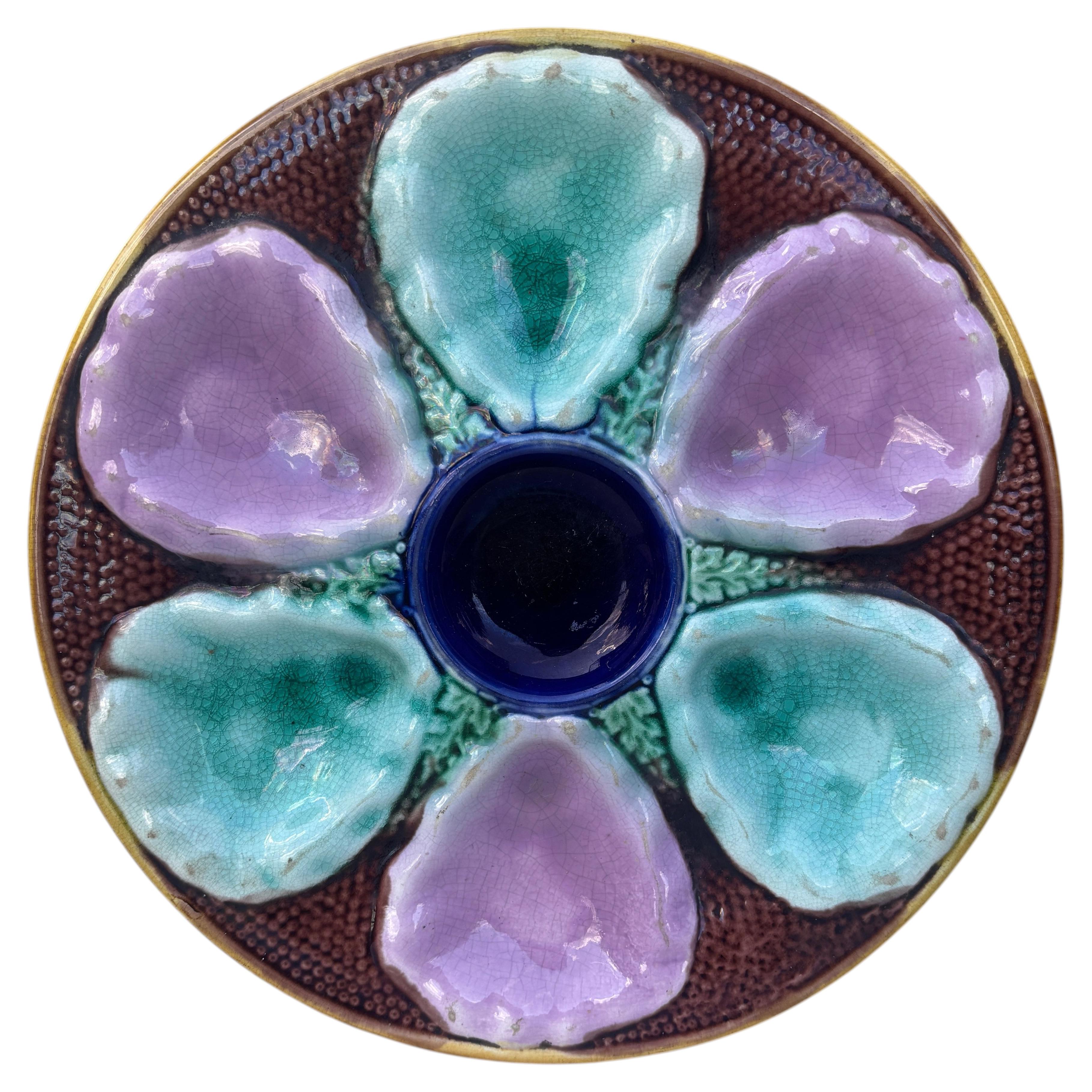 English Victorian Majolica Oyster Plate, circa 1890