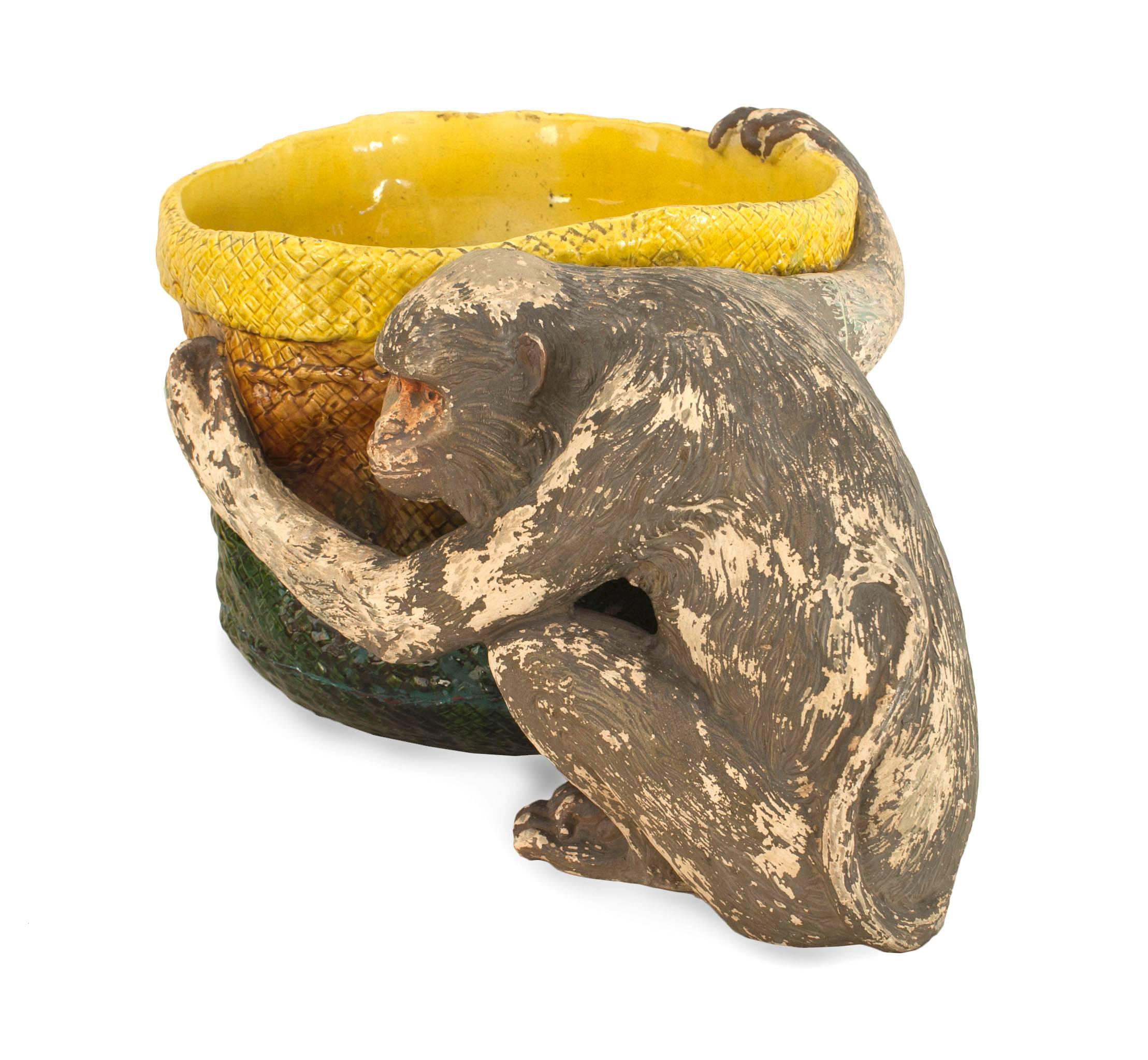 Englischer viktorianischer Affentopf aus Majolika-Porzellan (Viktorianisch) im Angebot