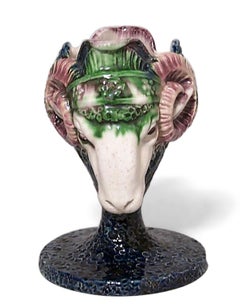 English Victorian Majolica Porcelain Ram Vase