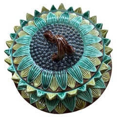 English Victorian Majolica Sunflower Box Holdcroft Circa 1890