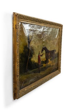 English Victorian Man and Horse Oil Painting