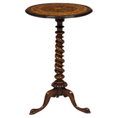 English Victorian Marquetry Inlaid Circular Wood Side Table