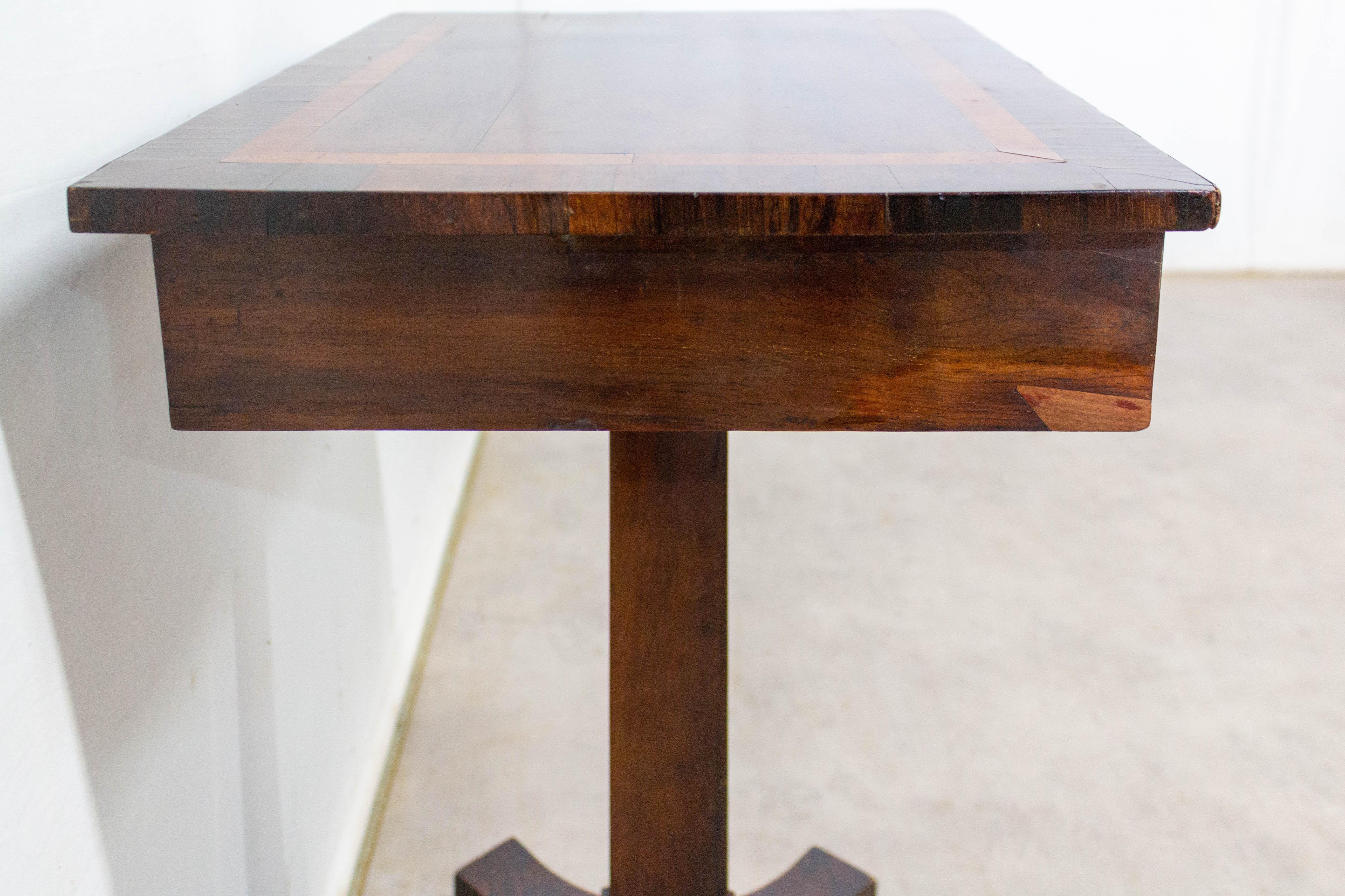 Wood English Victorian Marquetry Sellette Side Table, Mid-19th Century