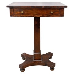Antique English Victorian Marquetry Sellette Side Table, Mid-19th Century