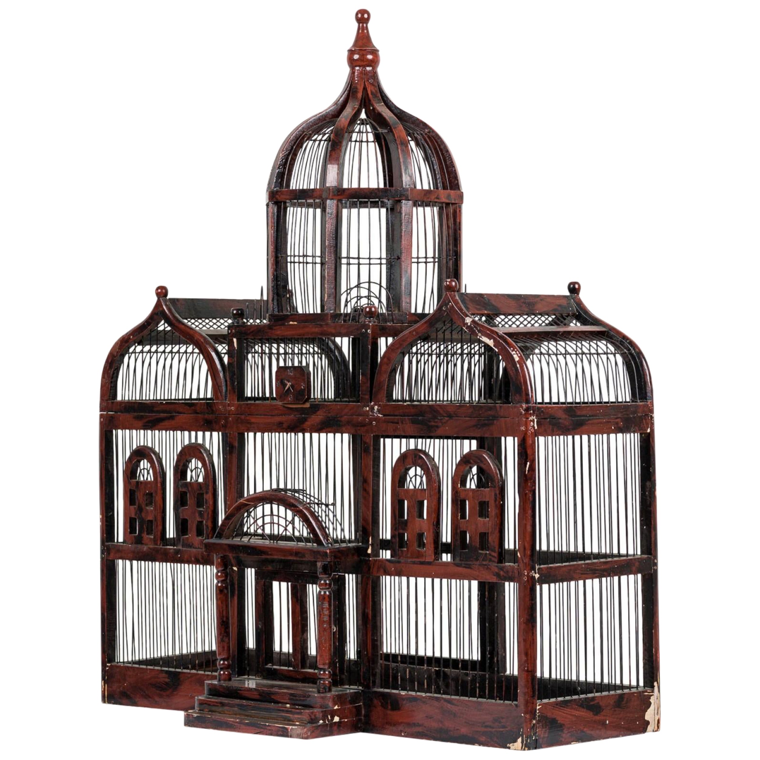 English Victorian Metal and Wood Birdcage