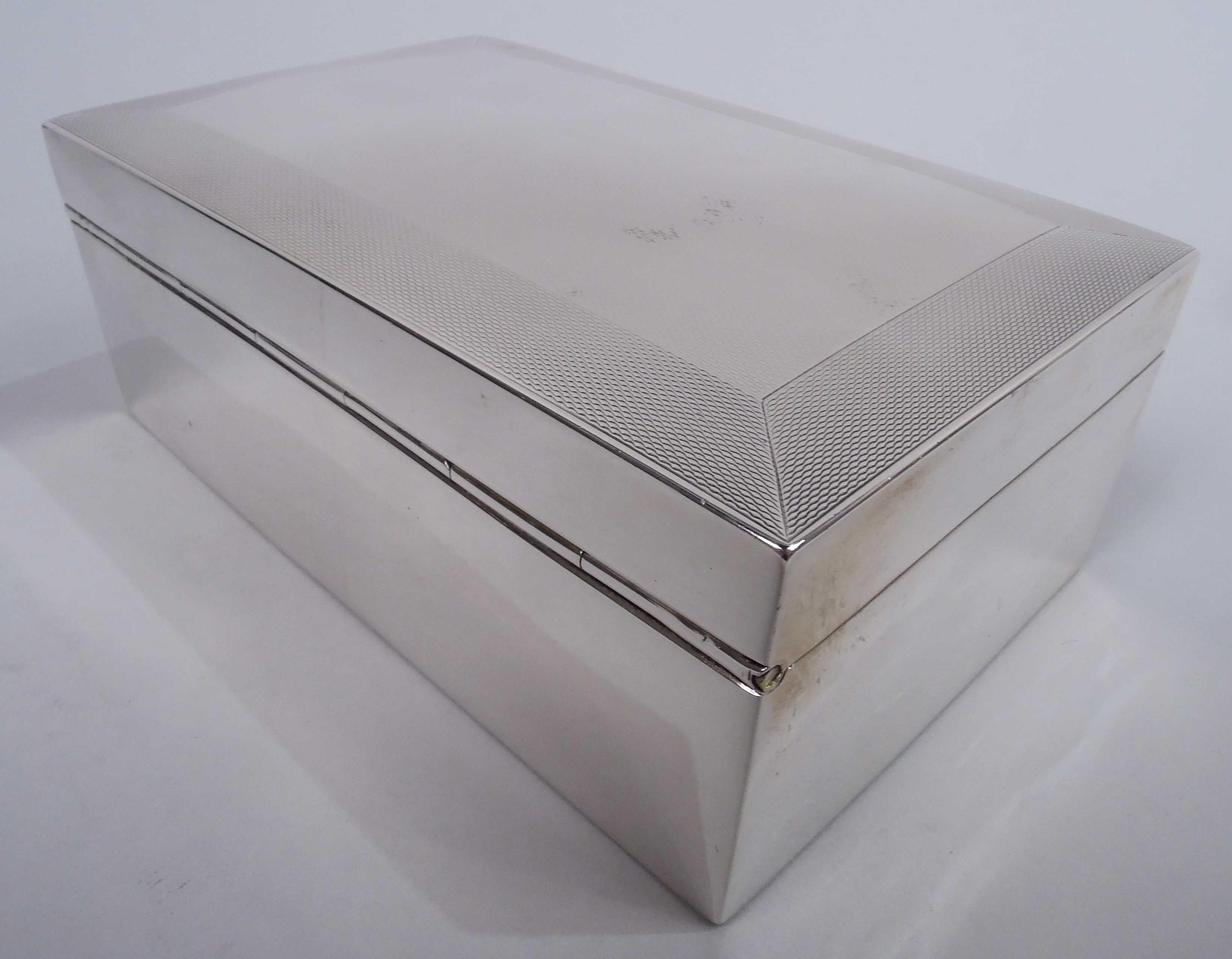 British English Victorian Modern Engine-Turned Sterling Silver Box, 1895 For Sale