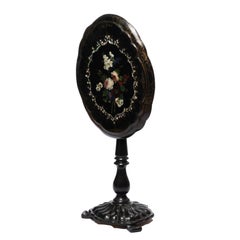 English Victorian Mother of Pearl & Painted Paper Mache Tilt Top Table, c. 1860