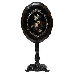 English Victorian Mother of Pearl Inlaid and Painted Papier Maché Tilt Top Table