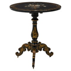 English Victorian Mother of Pearl Inlaid & Lacquered Giltwood Circular End Side