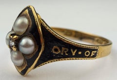 English Victorian Mourning Ring with Seed Pearls & Rose Cut Diamond