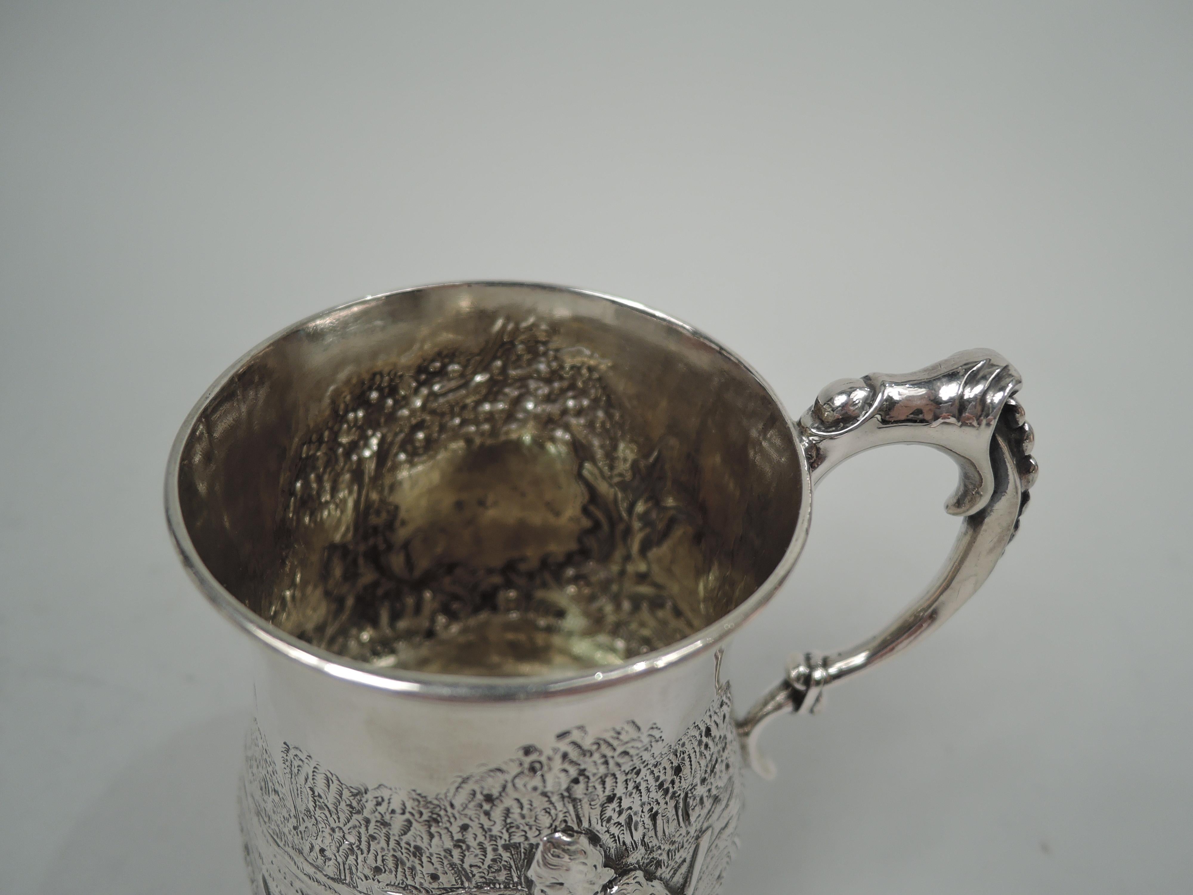 English Victorian Sterling Silver Mug with Robinson Crusoe & Friday After Lydon In Good Condition For Sale In New York, NY