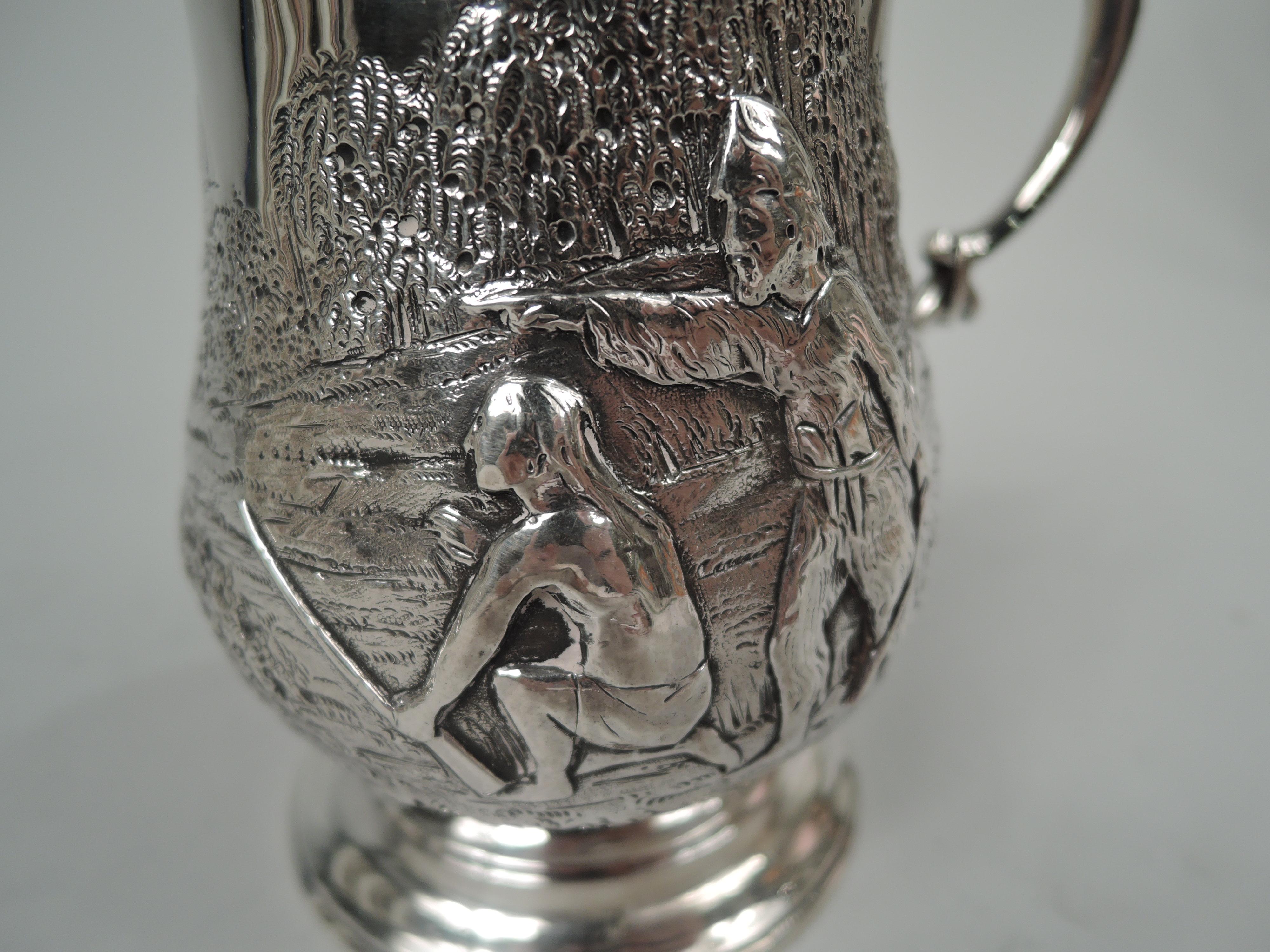 Late 19th Century English Victorian Sterling Silver Mug with Robinson Crusoe & Friday After Lydon For Sale
