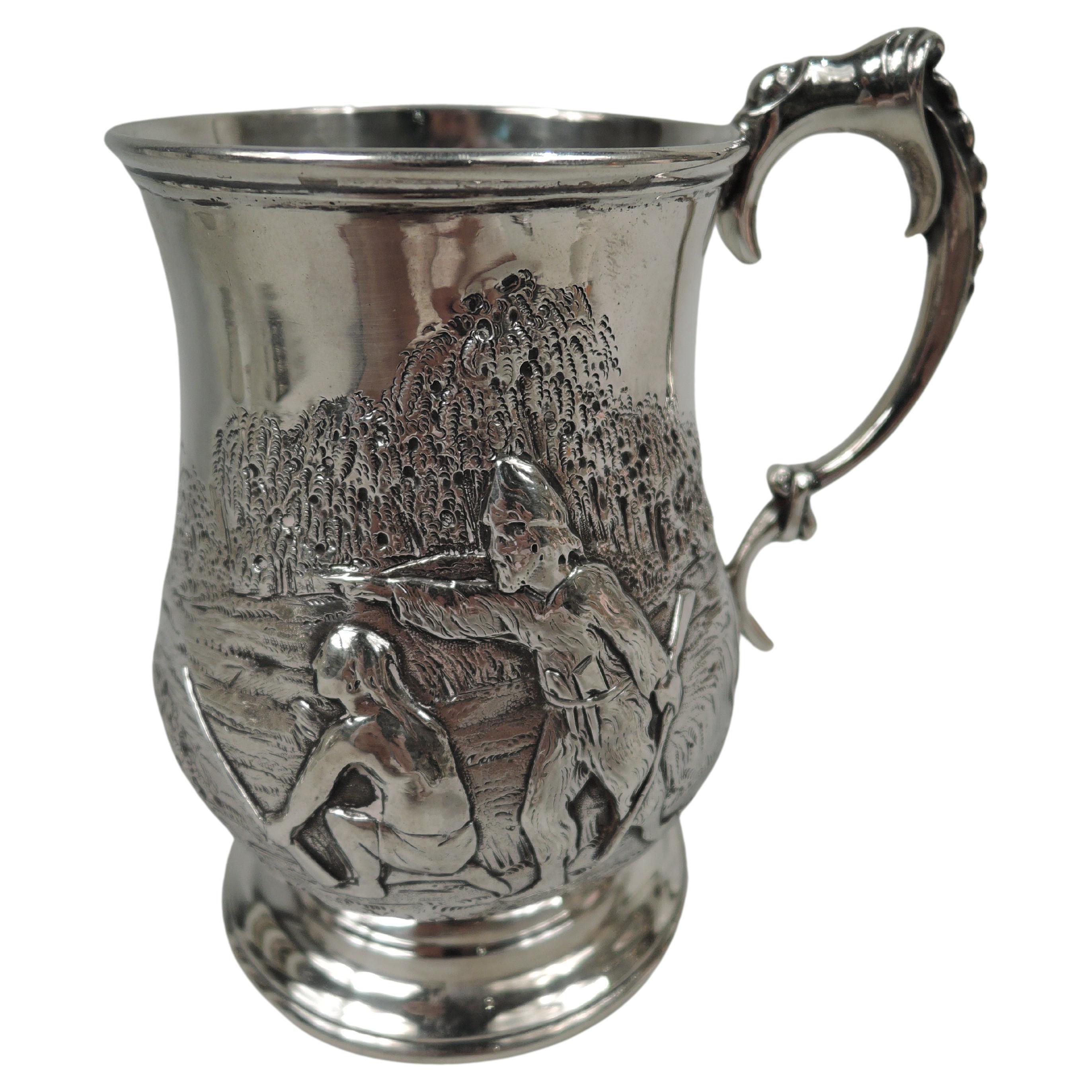 English Victorian Sterling Silver Mug with Robinson Crusoe & Friday After Lydon For Sale
