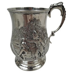 Antique English Victorian Sterling Silver Mug with Robinson Crusoe & Friday After Lydon