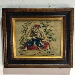 English Victorian Needlework of a Monkey Wearing a Fez