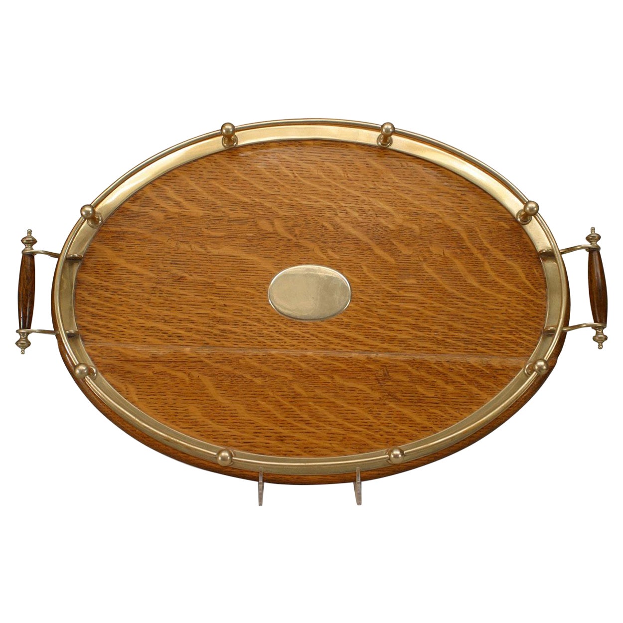 English Victorian Oak and Silver Tray For Sale