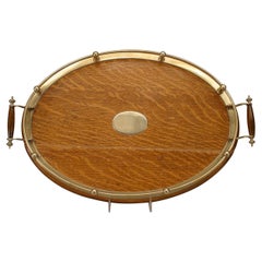 English Victorian Oak and Silver Tray