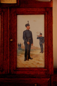 English Victorian Oak Deskbox with Original Watercolor Portraits by R. Simkin