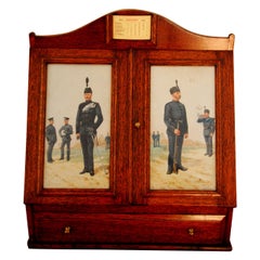 Antique English Victorian Oak Deskbox with Original Watercolor Portraits by R. Simkin