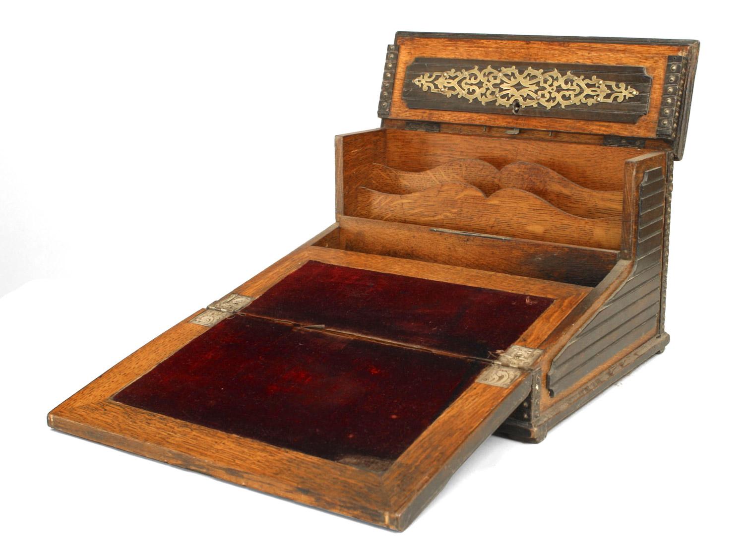 British English Victorian Oak Lap Desk Box For Sale