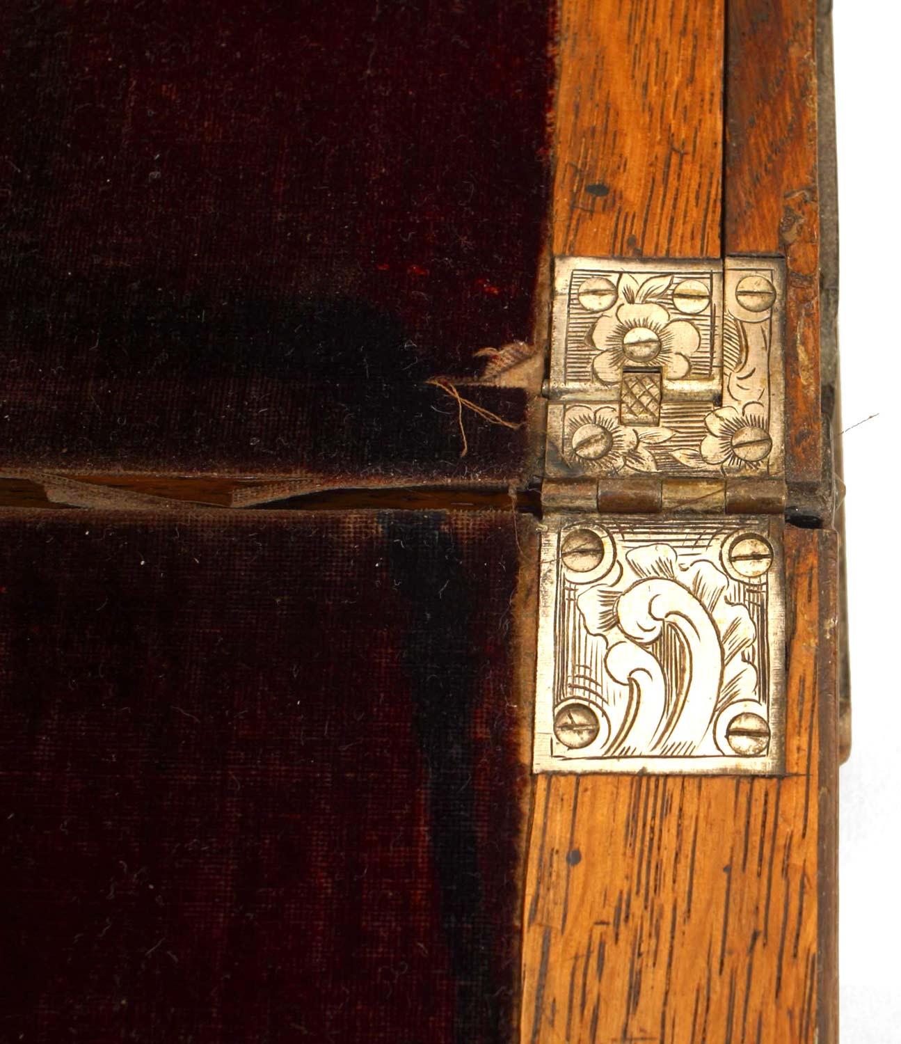 Brass English Victorian Oak Lap Desk Box For Sale