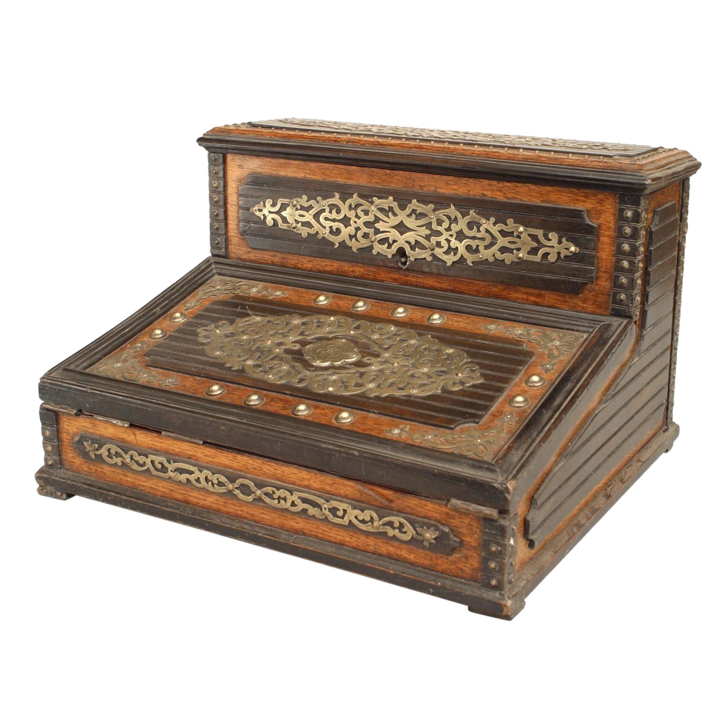 English Victorian Oak Lap Desk Box For Sale