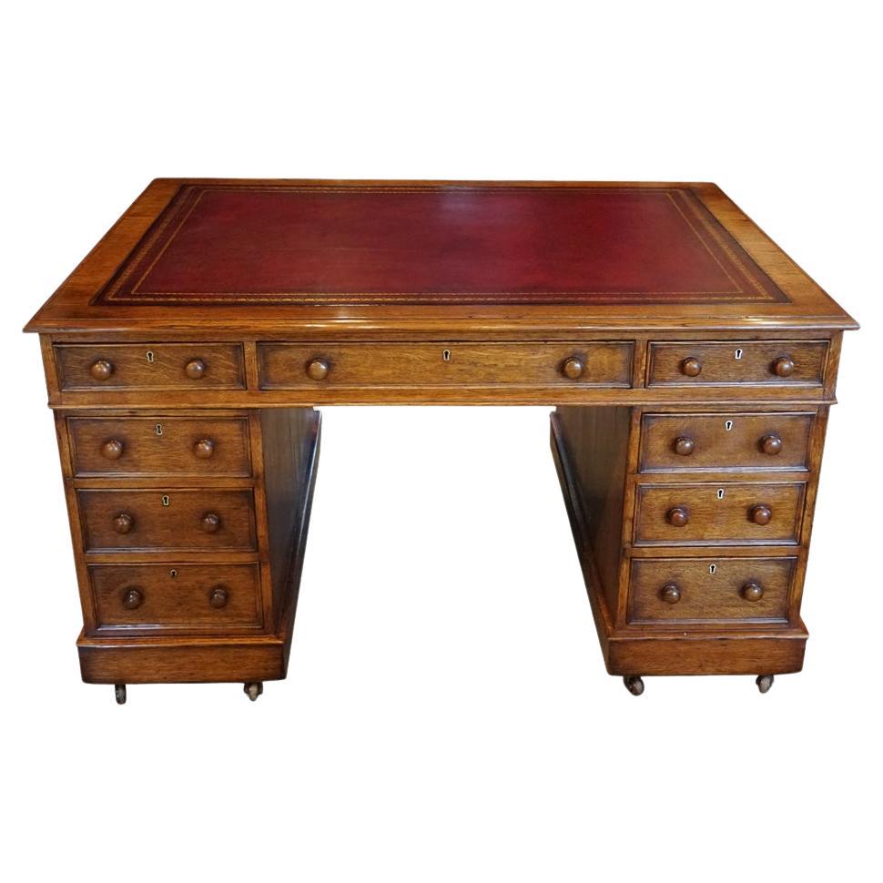 English Victorian Oak Partners Desk