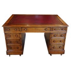 Antique English Victorian Oak Partners Desk