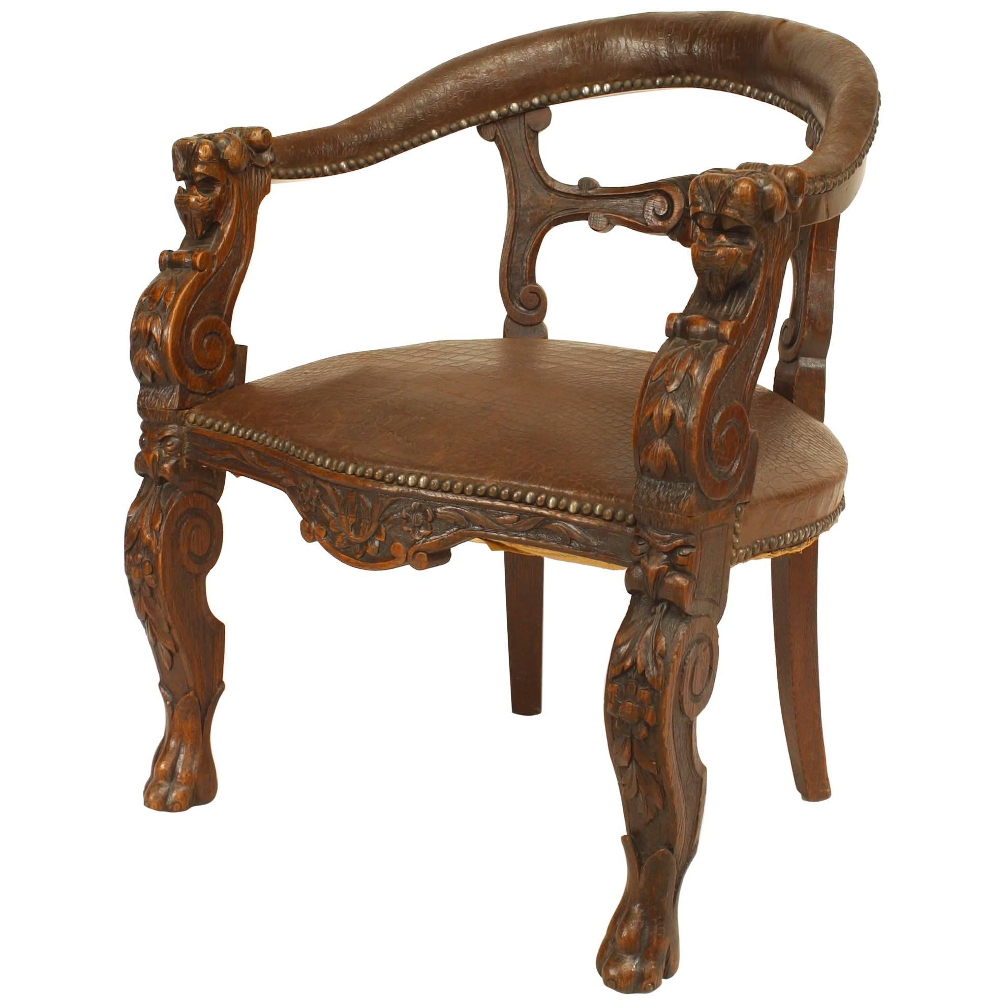 English Victorian Oak Round Open Back Character Armchair For Sale