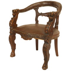 English Victorian Oak Round Open Back Character Armchair