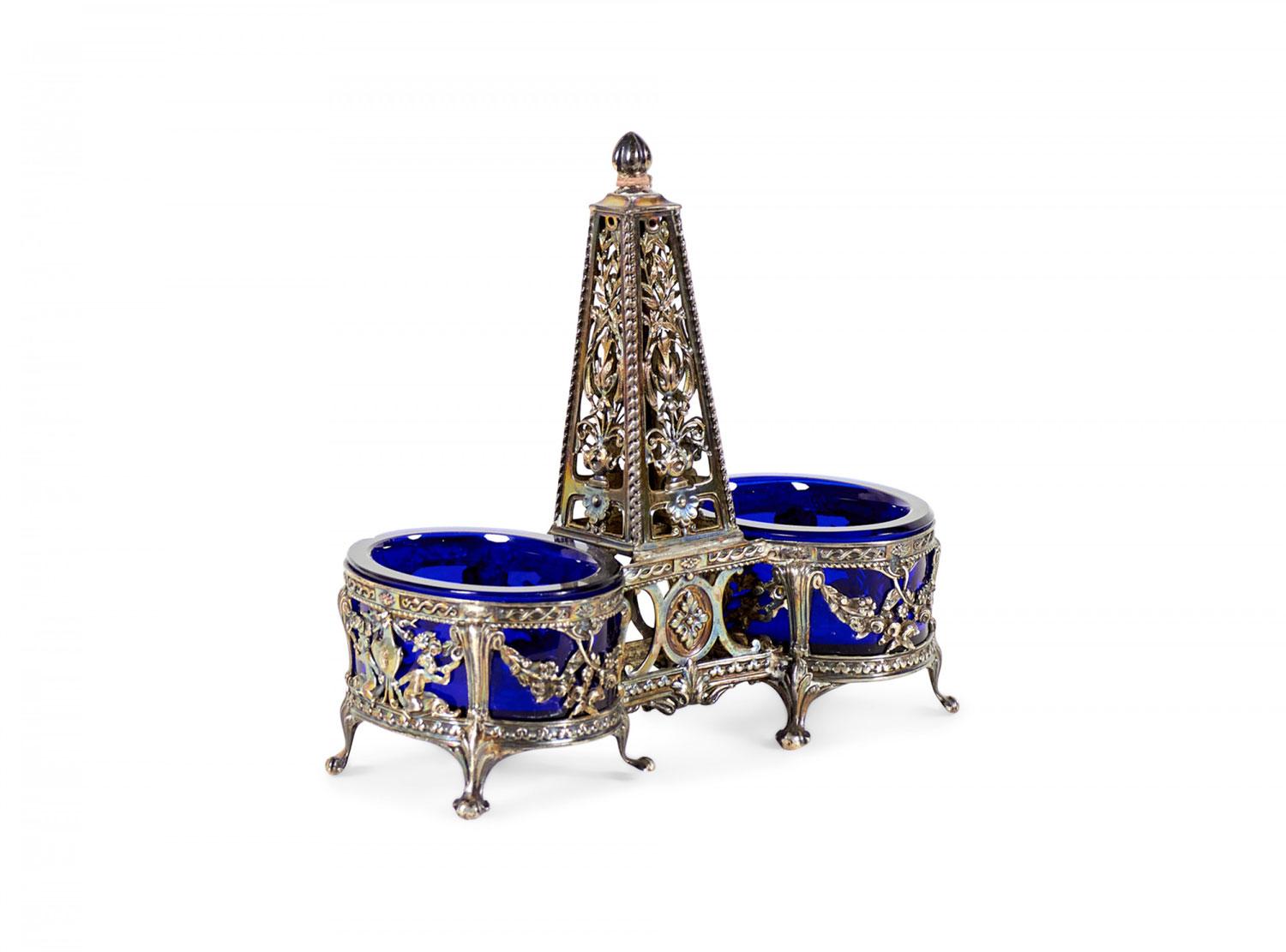 Englischer viktorianischer Obelisk-Silber-Salzkeller im Angebot 1